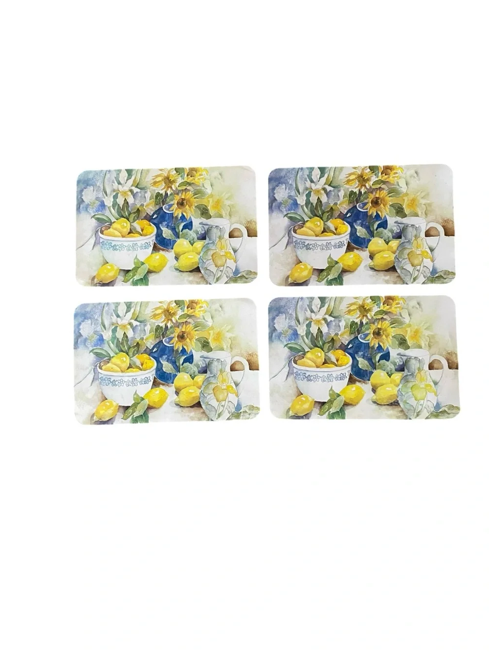 Vintage 90s  Watercolor Sunflower Lemon Table Placemats Country Cottagecore